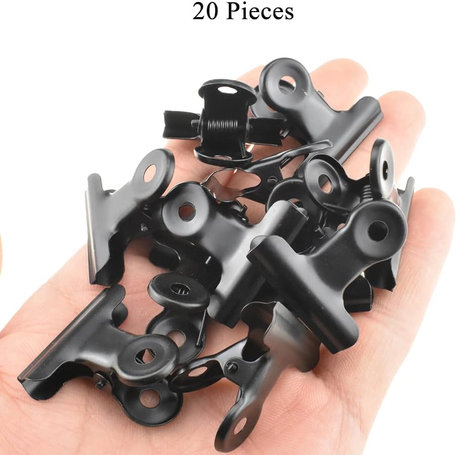 HAHIYO 1.25inch Black Bulldog Clips Metal File Hinge Binder Clips Clamps Save Space Strong Spring Jaws Rock Solid Grip Book Lay Flat Deburred Edge for Hang Photos Wall Grid Dog Food 20PCS