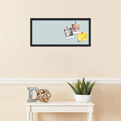 PinPix 28x12 Inch Cork Bulletin Board. This Decorative Framed Pin Board Comes with Soft Blue Design and a Satin Black Frame. Ideal for Home Office Decor or Message Board (PinPix-1814)