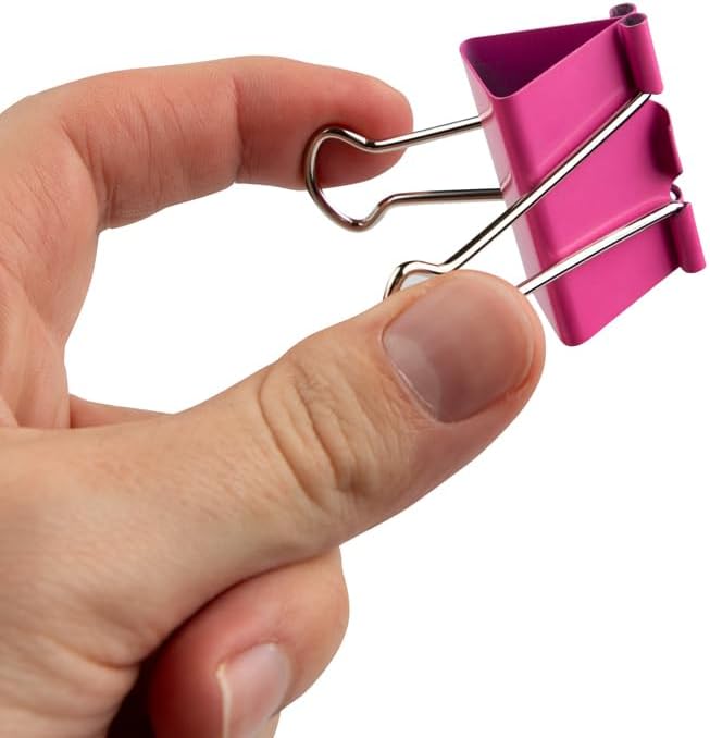 JAM PAPER Colorful Binder Clips - Large - 1 1/2 Inch (41 mm) - Pink Binderclips - 12/Pack