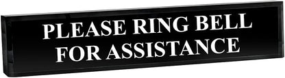 Please Ring Bell For Assistance 2" x 8" Black Acrylic - Office Desk Accessories Décor