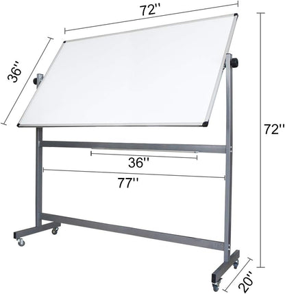 XIWODE 36x72 Large Magnetic Dry Erase Whiteboard with Stand - Double-Sided Freestanding Rolling Board, Flippable Design for Writing & Display, Silver Frame for Office, Classroom, Home
