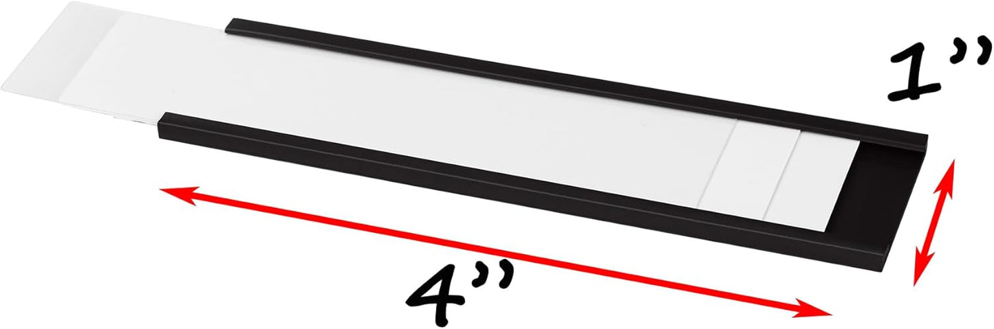 Realth C Channel Magnetic Label Holders 50 Pack 1'' x 4'' with Paper Inserts and Clear Plastic Protectors, Magnetic Data Card Holders File Cabinet Labels for Metal Racks and Shelves