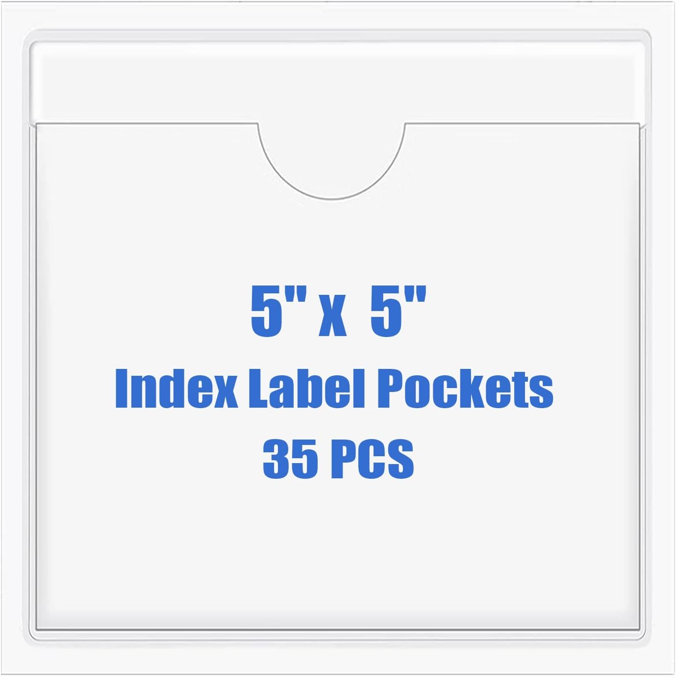 Origin-Joy 35 PCS Self Adhesive Index Card Pockets with Top Open, Clear Plastic Label Holder for Cards of Note, Library and Business, Adhesive Label Pockets & Card Holder (5 x 5 inch)