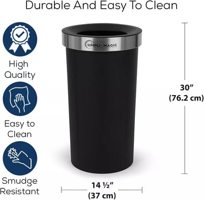 SIMPLI-MAGIC 16 Gallon (60L) Open Top Trash Can – Round Commercial Trash Can – Smudge-Resistant, Easy to Clean, Non-Skid Base, Stainless Steel (2 Pack)