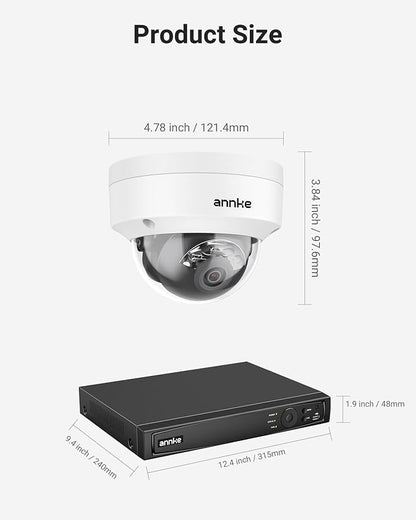 ANNKE 4K 16CH PoE Camera System, H.265+ 12MP NVR, 8X 8MP Wired Dome Security IP Cams, AI Motion Detection, Built-in Mic, 4TB HDD, Spotlight Color Night Vision, Compatible with Alexa, Not PTZ