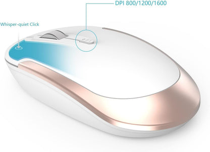 Wireless Keyboard and Mouse, Vssoplor Rechargeable Quiet Full-Size Keyboard and Mouse Combo Set Ultra Slim Design for Laptop, PC, Notebook, Desktop-White and Gold