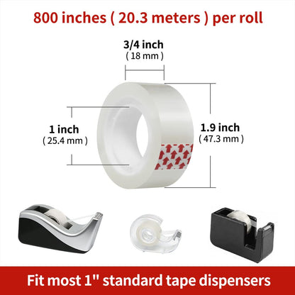 24 Rolls Transparent Tape Refills, Clear Tape, 3/4 x 800 Inches, Glossy Gift Wrapping Tapes for Dispenser, Office, School, Home