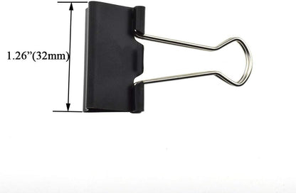 HAHIYO Binder Clips Paper Clamps Spring Steel Sturdy Medium 1.26 inches Width 0.45 Inch Capacity No Sharp Edges Heavy Duty Tight Grip Reusable Black Metal Bright Finish for Home Office School 16 Pack