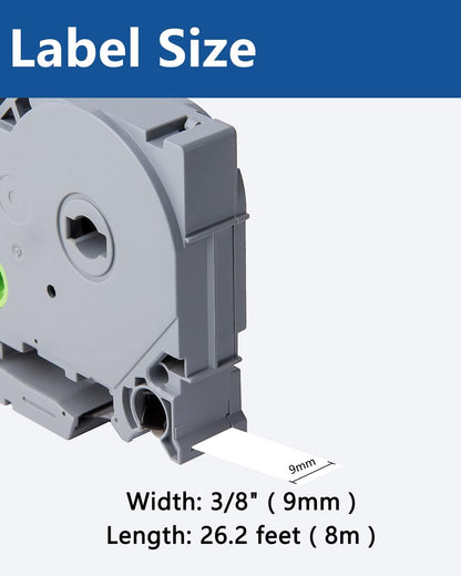 Tze Tz Tape 9mm 0.35 Laminated White Compatible for Brother P Touch Label Maker Tape TZe-221 TZe221 Label Tape for PT D200 D210 D220 D400 Cube, Black on White, 3/8 Inch x 26.2 Feet, 3-Pack