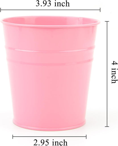Pen Holder Cup For Desk Pencil Holder Metal Marker Pen Organizer Storage Small Tinplate Flower Pot Succulent Bucket Planters for Office Home - 2 Pack (Pink)