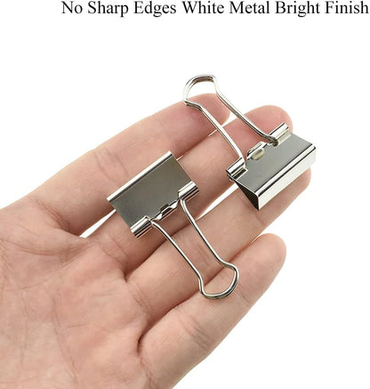 HAHIYO Binder Clips Paper Clamps Spring Steel Sturdy 0.98 inches Width 0.31 Inch Capacity No Sharp Edges Heavy Duty Tight Grip Reusable Silver Metal Bright Finish for Home Office School 25 Pack