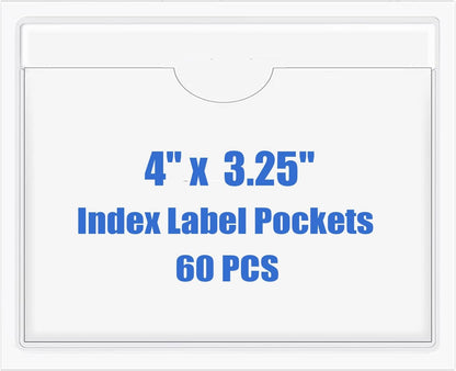 Origin-Joy 60 PCS Self Adhesive Index Card Pockets with Top Open, Clear Plastic Label Holder for Cards of Note, Library and Business, Adhesive Label Pockets & Card Holder (4 x 3.25 inch)