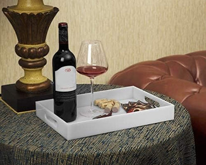 Glossy White Sturdy Acrylic Serving Tray with Handles-10x15Inch-Serving Coffee Appetizer Breakfast Butler-Kitchen Countertop-Makeup Drawer Organizer-Vanity Table Tray-Ottoman Tray