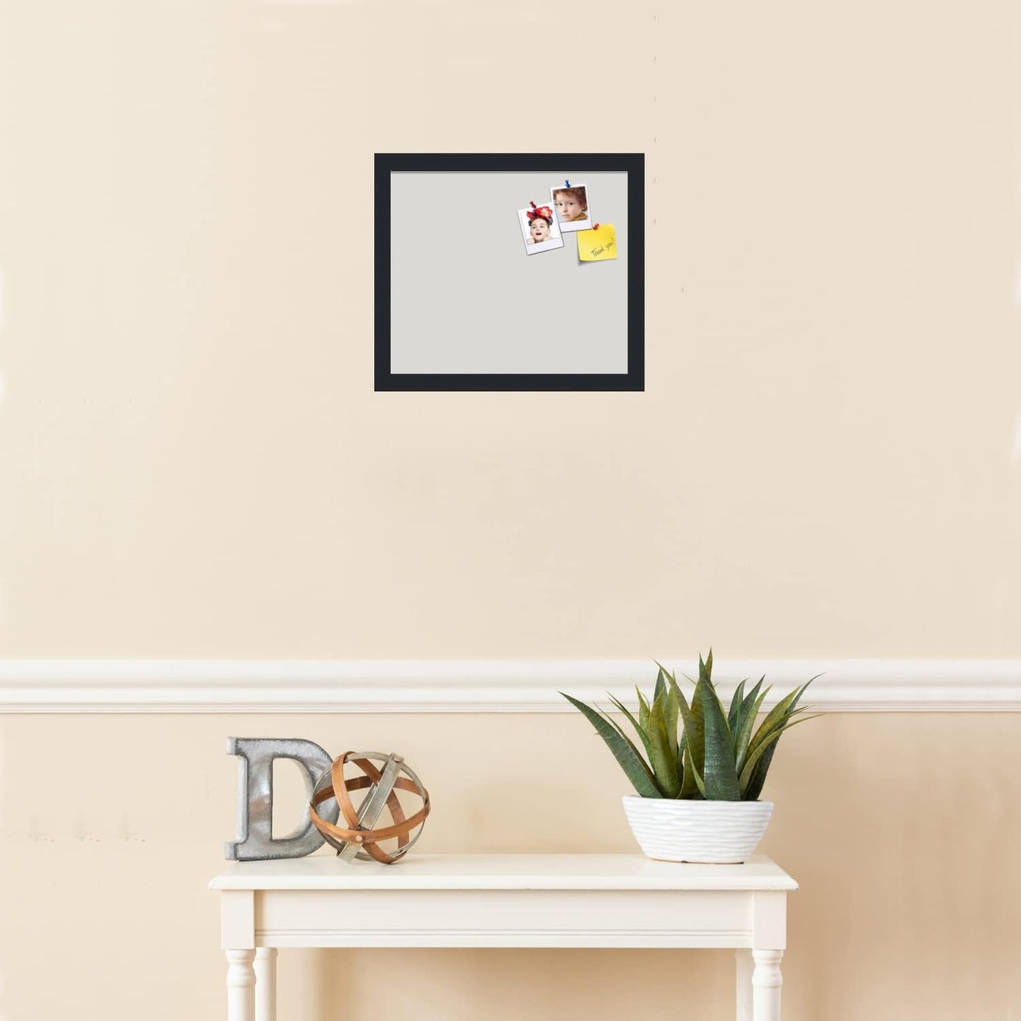 PinPix 14x12 Inch Cork Bulletin Board. This Decorative Framed Pin Board Comes with Light Stone Design and a Satin Black Frame. Ideal for Home Office Decor or Message Board (PinPix-1809)