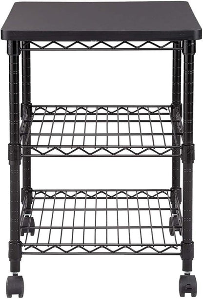 Safco Deskside 3 Tier Rolling Cart Printer Stand, Mobile Utility Table for Home Office with Steel Shelves, Black