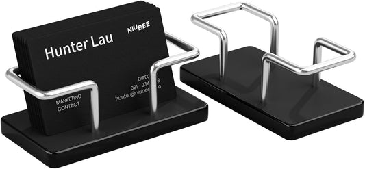 NIUBEE Acrylic Business Card Holder: Metal Business Card Display Stand for Desk - Frosted Name Card Organizer for Office, Reception, Desktop (Silver) - 2pack