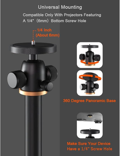 Projector Stand, Universal Projector Mount, 360° Rotatable, Height Adjustable, Projector Ceiling Mount Compatible with Video Projector Vlog DVR Camera for Home Office