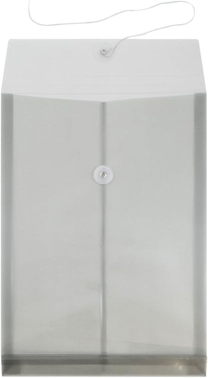 JAM PAPER Plastic Envelopes with Button & String Tie Closure - Legal Open End - 9 3/4 x 14 1/2 - Smoke Gray - 12/Pack