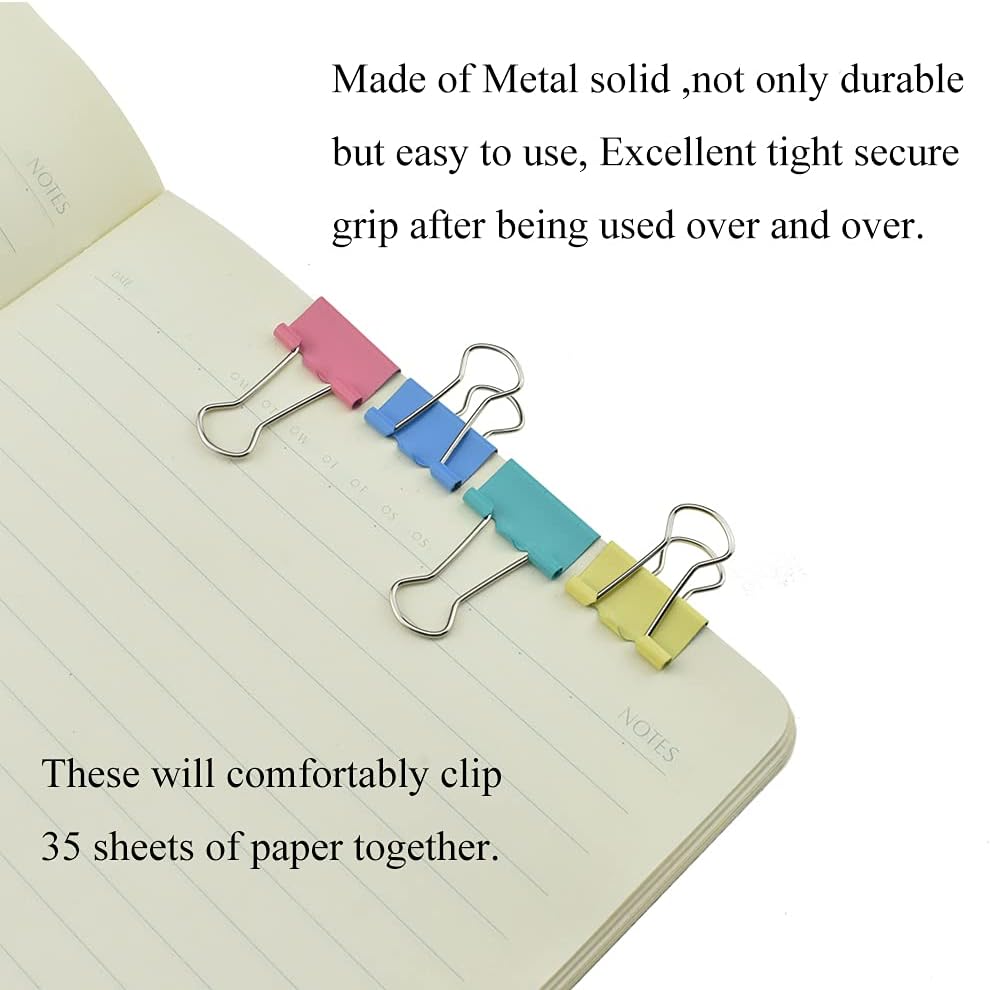 HAHIYO Binder Clips Paper Clamps Spring Steel Sturdy Small 0.75 inches Width 0.2 Inch Capacity No Sharp Edges Heavy Duty Tight Grip Reusable Color Metal Bright Finish for Home Office School 30 Pack