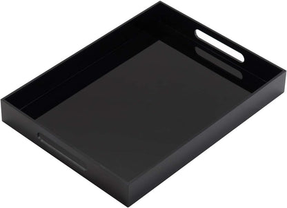 Glossy Black Sturdy Acrylic Serving Tray with Handles - 10x15 Inch, Coffee, Appetizer, Breakfast Tray - Butler, Kitchen to Vanity Table, Decorative