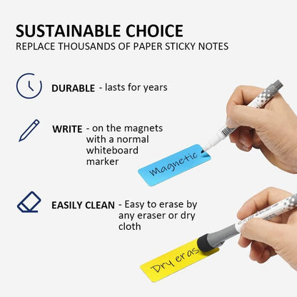 Dry Erase Magnetic Labels 3.1x1.2 Inch, Reusable Magnetic Labels for Whiteboards Locker School Classroom Office Home,Pack of 40