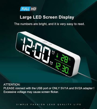 Digital Clock, Clock for Bedroom, Clocks for Living Room Decor, Desk Table Clock, Alarm Clock Large Display with Date Week Temperature, Automatic Brightness Dimmer, Smart Cool Modern (White Green)