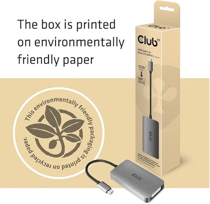 Club 3D CAC-1510 USB Type C to Dual Link DVI-D Cable Adapter Support 3840x2160@30hz, 2560x1600@60Hz HDCP Support M/F