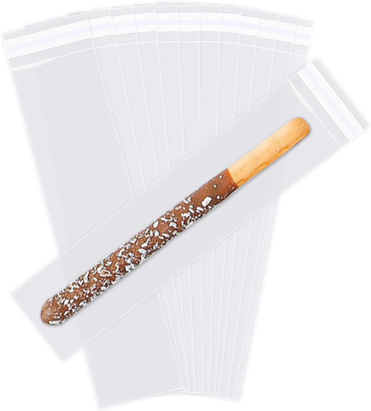 iMailer - 200 Pcs -2" x 10" Pretzel Rod Bags-Self Adhesive Small Cellophane Treats Bags,Pretzels Individual Bags for Bakery, Candies, Cookies, Gifts