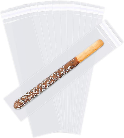 iMailer - 200 Pcs -2" x 10" Pretzel Rod Bags-Self Adhesive Small Cellophane Treats Bags,Pretzels Individual Bags for Bakery, Candies, Cookies, Gifts