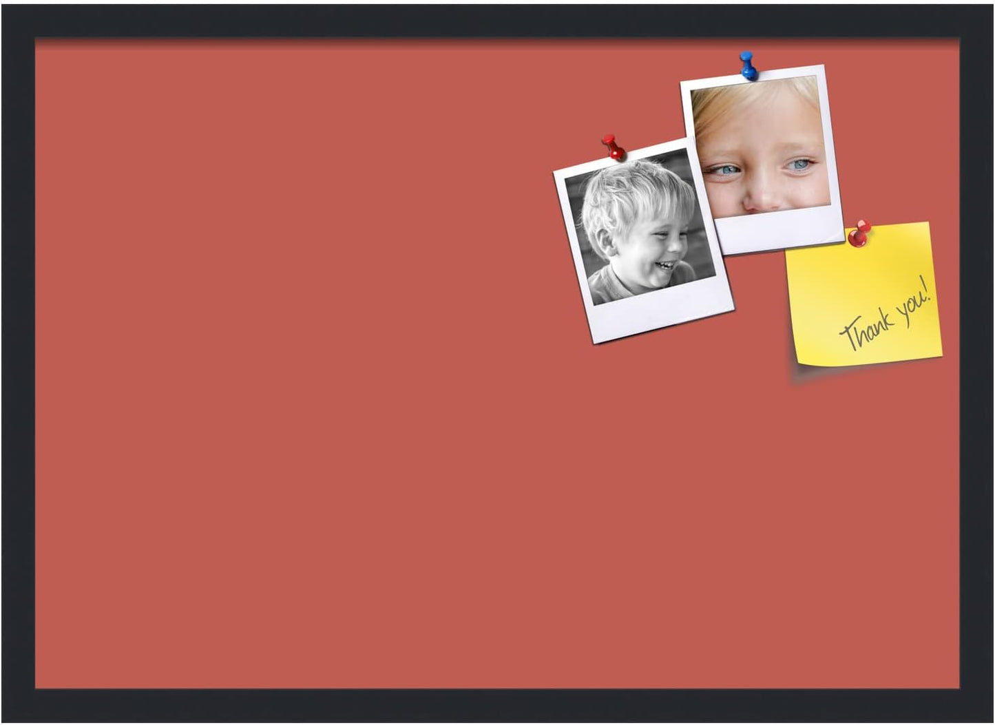 PinPix 27x19 Inch Cork Bulletin Board. This Decorative Framed Pin Board Comes with Crimson Pastel Design and a Satin Black Frame. Ideal for Home Office Decor or Message Board (PinPix-1807)