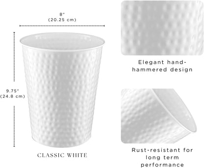 Monarch Abode White Hand Hammered Metal Wastebasket for Home Office Bedroom, Decorative Waste Basket, Modern Bathroom Garbage Can, Durable & Decorative Trash Bin, White Bathroom Trash Can