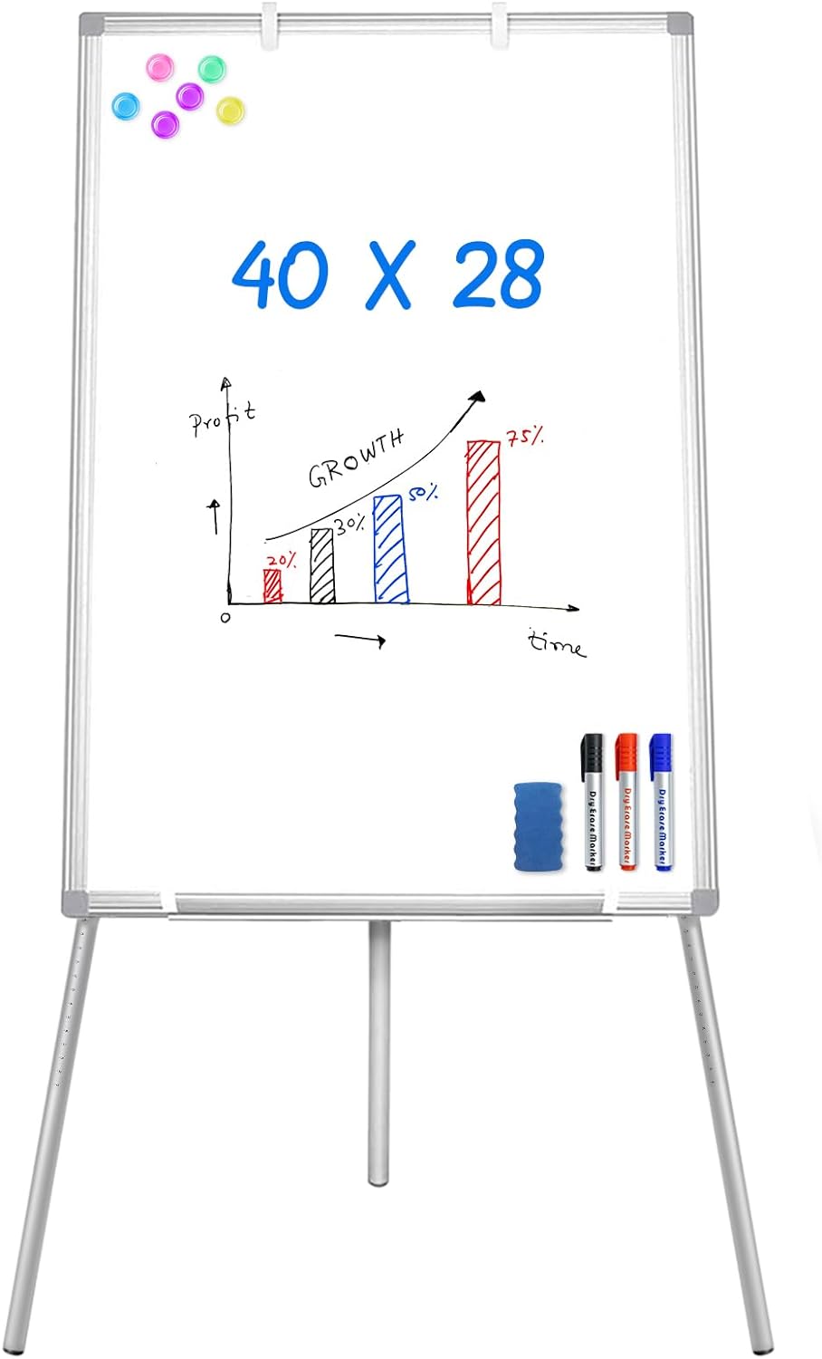 Easel Whiteboard - Magnetic Portable Dry Erase 40 x 28 Tripod Height Adjustable, Flipchart Easel Stand White Board for Office (40x28 White)