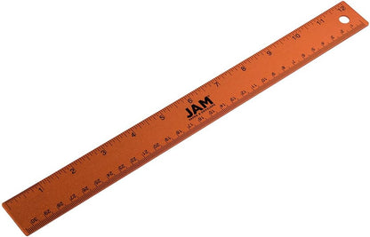 JAM PAPER Strong Aluminum Ruler - 12 Inch - Metal Ruler with Non-Skid Cork Backing - Orange Metallic - Sold Individually
