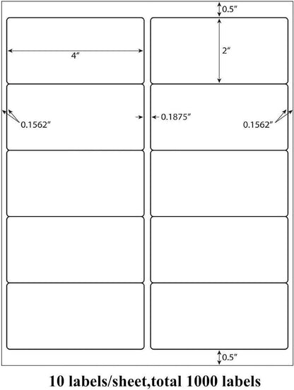 9527 Product 10 UP Sticker Labels,2x4 inches FBA Shipping Address Labels for Laser/Ink Jet Printer,Total 5000 Labels