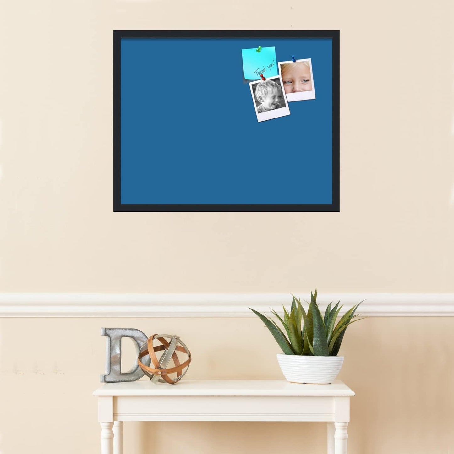 PinPix 28x22 Inch Cork Bulletin Board. This Decorative Framed Pin Board Comes with Navy Pastel Design and a Satin Black Frame. Ideal for Home Office Decor or Message Board (PinPix-1811)