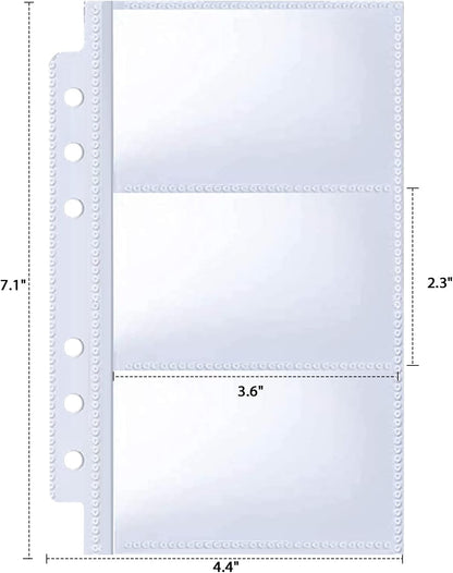 40 Pack 240 Pockets A6 Binder Business Card Sleeves, Ultra-Clear K-pop Photocard Sleeves, Double Sided 3 Pocket 6 Ring Planner Refill Pages for Business Card, Credit Card and K-pop Photocard