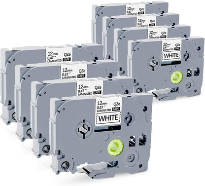 8Pack TZe-231 Tape Label Maker Compatible with Brother P-Touch TZe-231 Tape, TZE231 ½” 0.47”x 26.2 ft Laminated Black on White, for use with PT-D210, PT-H110, PT-D220, PT-D410, PT-D600