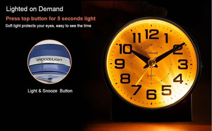 4.3" No Ticking Analog Alarm Clock,Silent Readable for Seniors,Easy to Set,Gradual Rise Alarm,Big Numbers,On/Off Switch on Side,Gentle Wake,Snooze,Lighted on Demand,Battery Operated,Blue