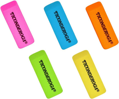 Ticonderoga Wedge Erasers, Neon Colors, 30 Count, Class Pack