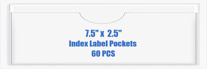Origin-Joy 60 PCS Self Adhesive Index Card Pockets with Top Open, Clear Plastic Label Holder for Cards of Note, Library and Business, Adhesive Label Pockets & Card Holder (7.5 x 2.5 inch)