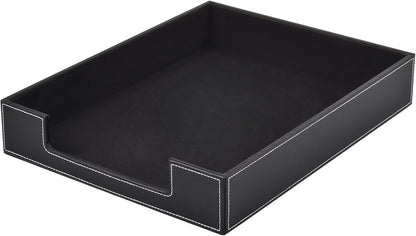 Leather Letter Tray, Office Supplies Desk Organizer for Mail Paper Files Magazines Jewelry Cosmetics,Luxury Letter Holder&Multipurpos Stackable Office Desktop Storage Box,Black
