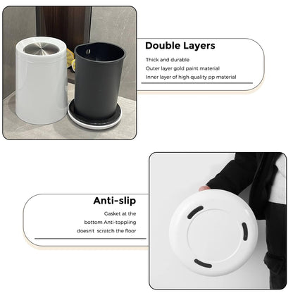 10 L/2.6Gallen,Swing Lid Trash Can,Metal Garbage Can with Flipping Lid,for Bathroom,Living Room,Bedroom,Hotel,Office, Laundry Room(White)