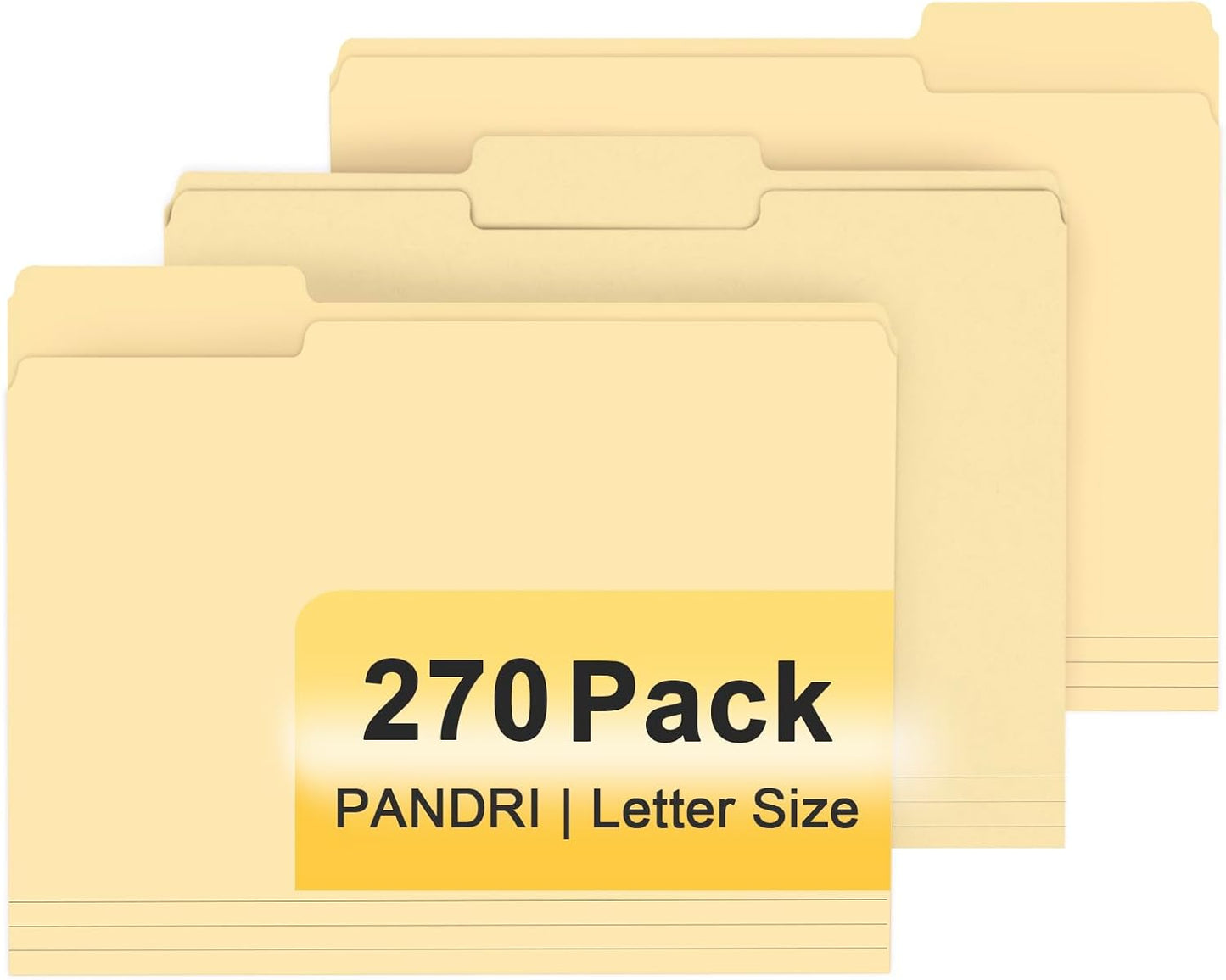 File Folder, PANDRI 270 Pack File Folder, 1/3 Cut Tab, Letter Size, Filing Folder for Office School Business, Manila