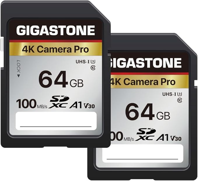 【5-Years Data Recovery】 GIGASTONE 64GB SD Card 2-Pack, 4K Camera Pro, A1 V30 SDXC Memory Card 4K UHD Video Compatible with Canon Digital Camera, with 2 Mini Cases