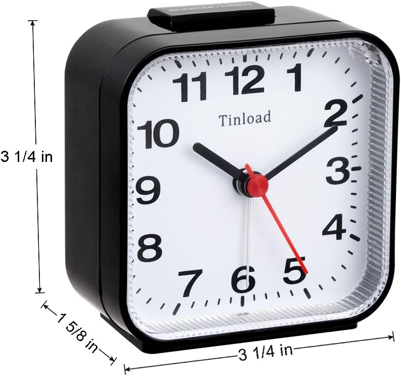 Small Battery Analog Alarm Clock Silent Non Ticking, Ascending Beep Sounds, Snooze,Light Functions (Black-B)