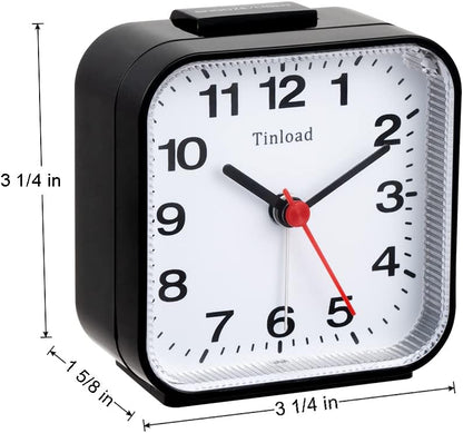 Small Battery Analog Alarm Clock Silent Non Ticking, Ascending Beep Sounds, Snooze,Light Functions (Black-B)
