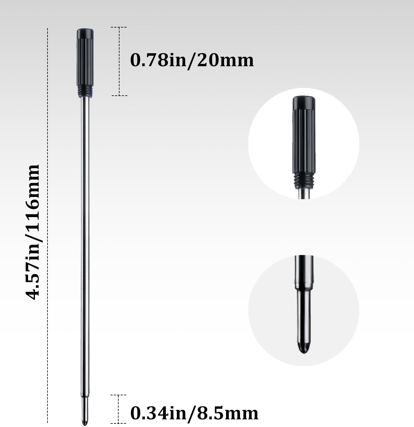 Black Ink Refills (20pcs), Replaceable Pens Refills, 1mm Medium Tip - Black