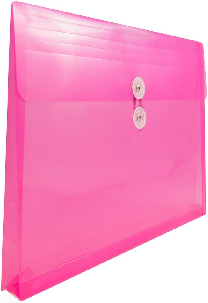 JAM PAPER Plastic Envelopes with Button & String Tie Closure - Letter Booklet - 9 3/4 x 13 - Fuchsia - 12/Pack