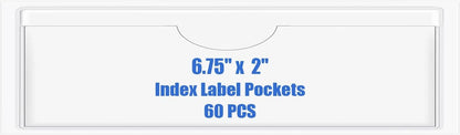 Origin-Joy 60 PCS Self Adhesive Index Card Pockets with Top Open, Clear Plastic Label Holder for Cards of Note, Library and Business, Adhesive Label Pockets & Card Holder (6.75 x 2 inch)