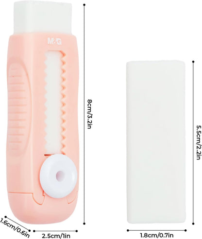 M&G 4 Pack Pencil Erasers Sliding Retractable Eraser, Soft Cute Erasers Push Pull Large Rubber Erasers for School Students Kids Office Home Supplies (Blue+Pink)